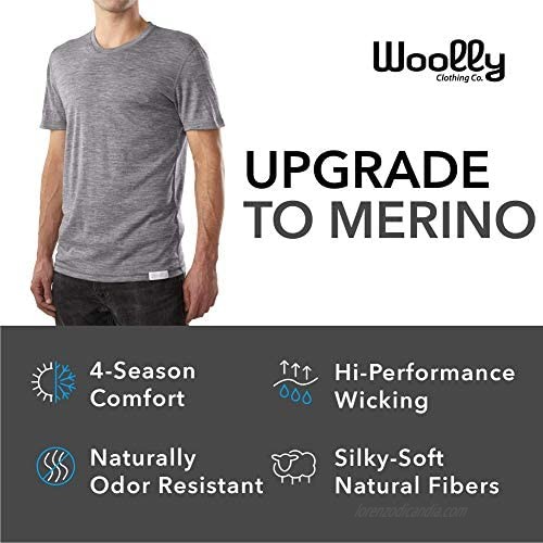 Woolly Clothing Men's Merino Wool V-Neck Tee Shirt - Everyday Weight - Wicking Breathable Anti-Odor