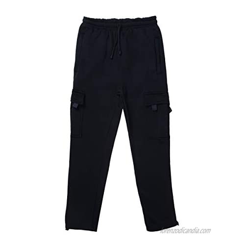Men 's Casual Fleece Pants Solid Heavyweight Sweatpants Jogging Cargo Pocket Fashion Jogger SportsElastic Trousers