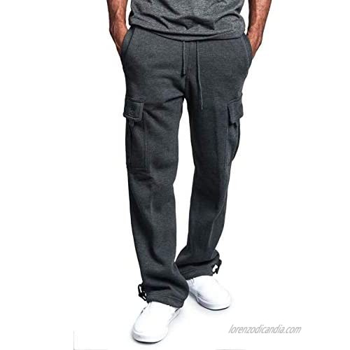 Mens Fleece Lined Sweatpants Casual Cargo Jogger Sweats Loose Fit Pants with Pockets