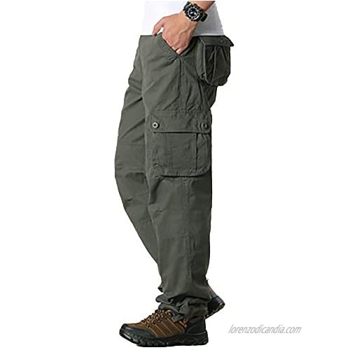 Raroauf Men's Cotton Loose Fit Casual Work Pants Tactical Cargo Pants with 6 Pockets