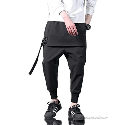 RLJT JIN Men's Elastic Waist Harem Pants Jogger Stretchy Sweatpants Hip Hop Drawstring Individuality Male Fit Baggy Trousers