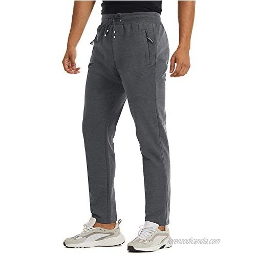 TACVASEN Men's Cotton Running Pants Gym Workout Jogger Sweatpants Zipper Pockets