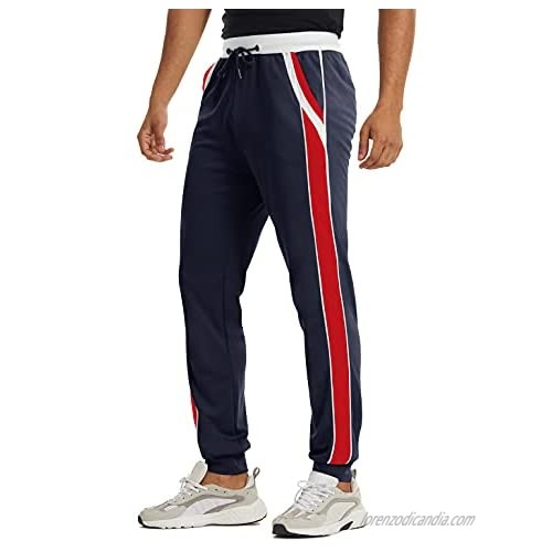 TACVASEN Men's Sweatpants Casual Mesh Pants Lightweight Jogging Running Gym Side Stripe Pants Closed Bottom with Pockets