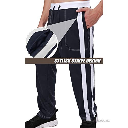 TACVASEN Men's Sweatpants with Pockets Mesh Athletic Workout Jogger Running Pants Striped