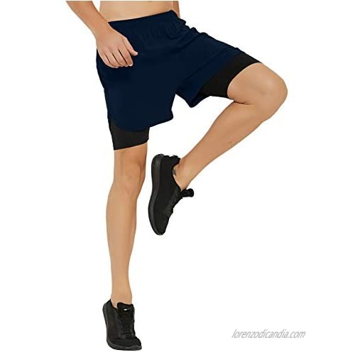 DEMOZU Men's 2 in 1 Running Shorts 5 Inch Quick Dry Athletic Workout Gym Shorts with Phone Pocket