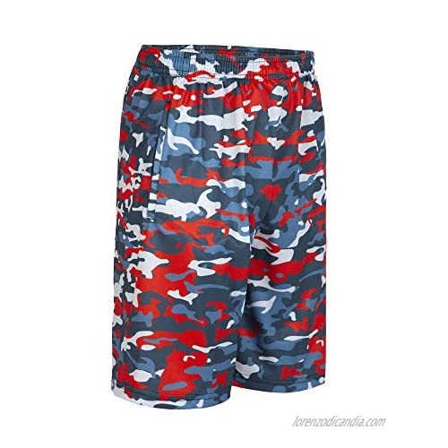 Digital Red Camouflage Lacrosse Shorts Knee Length with Deep Pockets