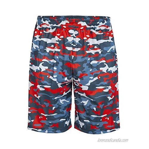 Digital Red Camouflage Lacrosse Shorts  Knee Length with Deep Pockets