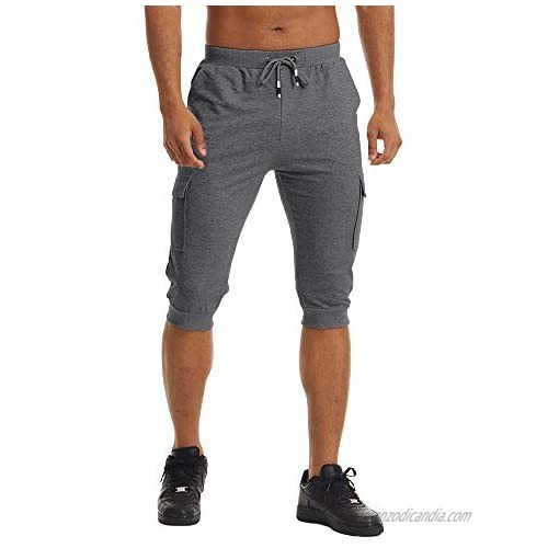 FASKUNOIE Men's Joggers 3/4 Casual Long Shorts Workout Gym Capri Pants with 4 Pockets