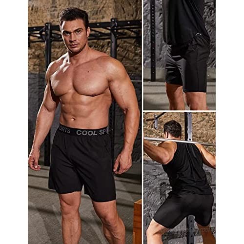 HOTLOOX Mens 2 Pack Workout Gym Athletic Shorts Quick Dry Elastic 5In Running Shorts with Pockets