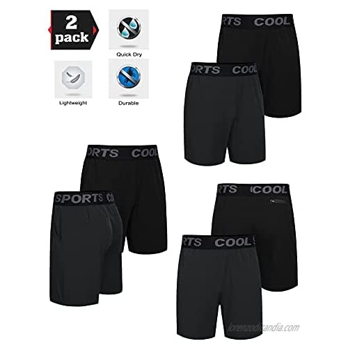 HOTLOOX Mens 2 Pack Workout Gym Athletic Shorts Quick Dry Elastic 5In Running Shorts with Pockets
