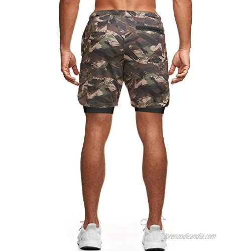 LIVE GREAT Men's 2 in 1 Workout Gym Shorts Running 7'' Shorts with Zipper Pockets