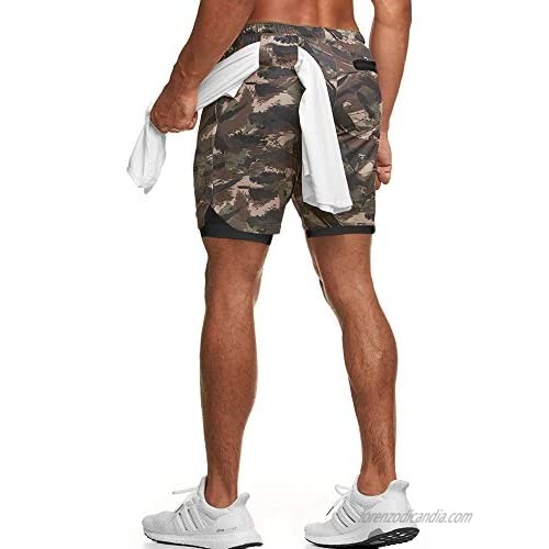 LIVE GREAT Men's 2 in 1 Workout Gym Shorts Running 7'' Shorts with Zipper Pockets