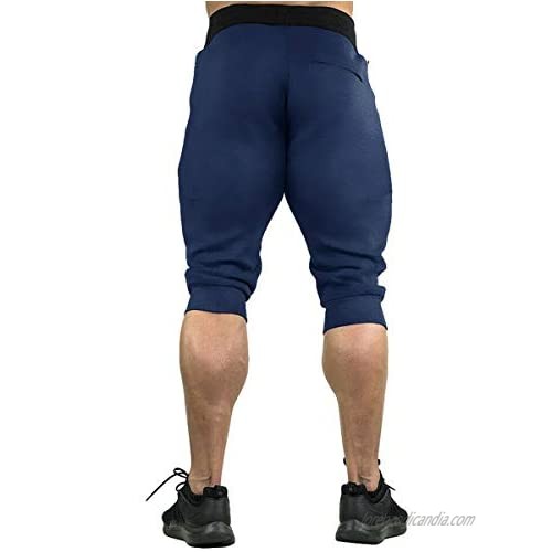 PIDOGYM Men's 3/4 Joggers Capri Casual Pants Running Gym Shorts with Zipper Pockets