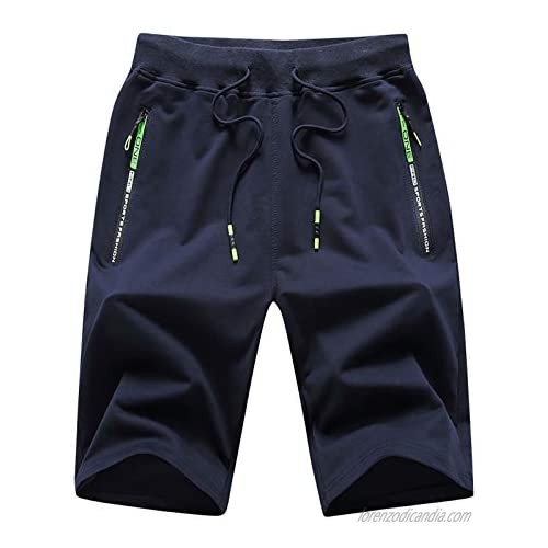 Sanwior Shorts for Men Workout Drawstring Elastic Waist Gym Shorts with Zipper Pockets
