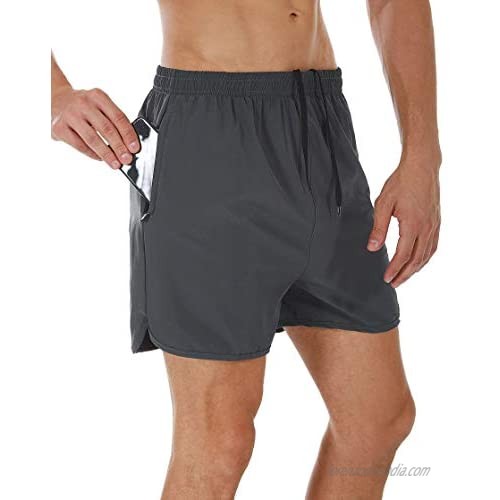 SILKWORLD Men's Running Stretch Quick Dry Shorts with Zipper Pockets Black Dark Grey Blue(Pack of 3) XX-Large