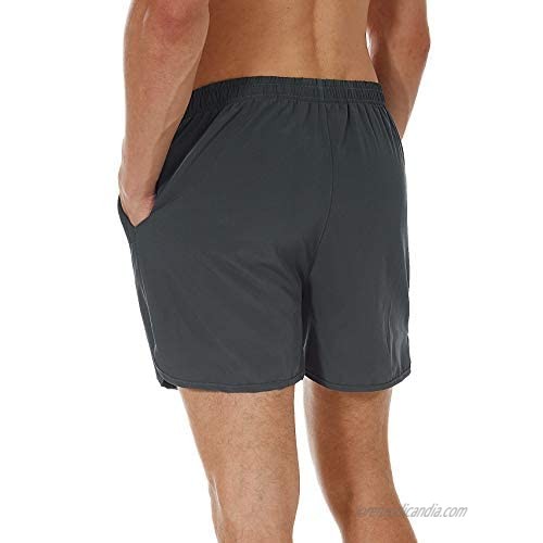 SILKWORLD Men's Running Stretch Quick Dry Shorts with Zipper Pockets Black Dark Grey Blue(Pack of 3) XX-Large