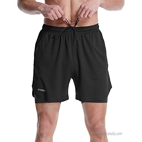 UPSOWER Men's 2 in 1 Athletic 5 Inch Running Shorts - Quick Drying Gym Workout Mesh Lining Shorts with Pockets