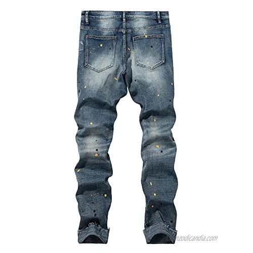 HAHAHHL Men's Ripped Straight Leg Slim Fit Stretch Comfort Jeans Distressed Patch Trendy Denim Pants with Holes