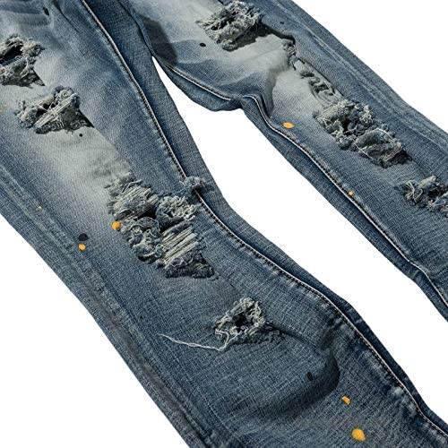HAHAHHL Men's Ripped Straight Leg Slim Fit Stretch Comfort Jeans Distressed Patch Trendy Denim Pants with Holes