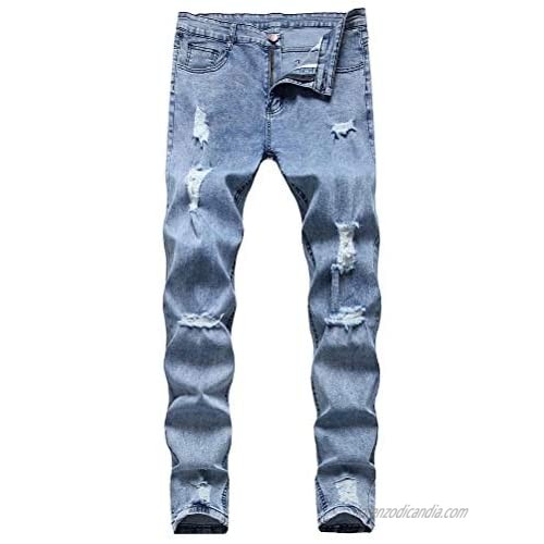LONGBIDA Men's Skinny Slim Fit Ripped Jeans Moto Distressed Destroyed Stretch Knee Holes Denim Pants