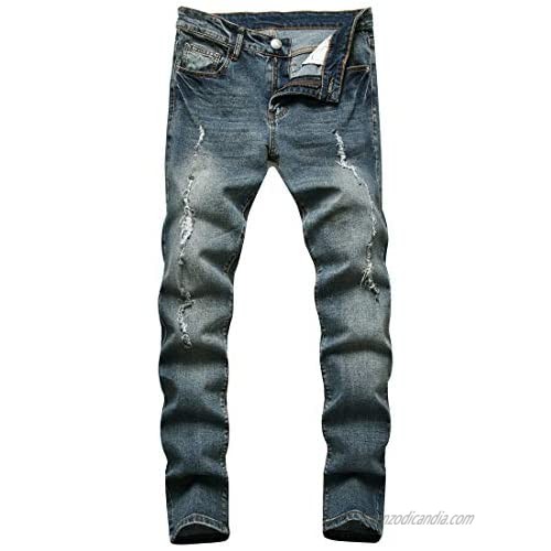 ONTTNO Men's Ripped Slim Straight Fit Biker Skinny Fit Denim Jeans with Zipper