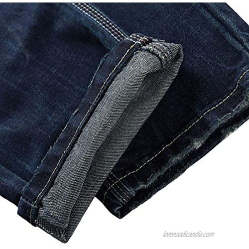 utcoco Men's Casual Mid Waist Pant Destroyed Ripped Straight Leg Distressed Blue Denim Jeans
