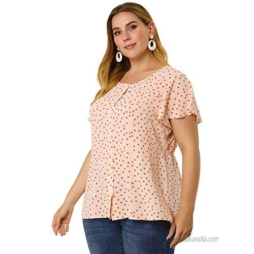 Agnes Orinda Plus Size Blouses for Women Top Short Sleeves Blouse Polka Dots Button Down Shirts Mothers Day