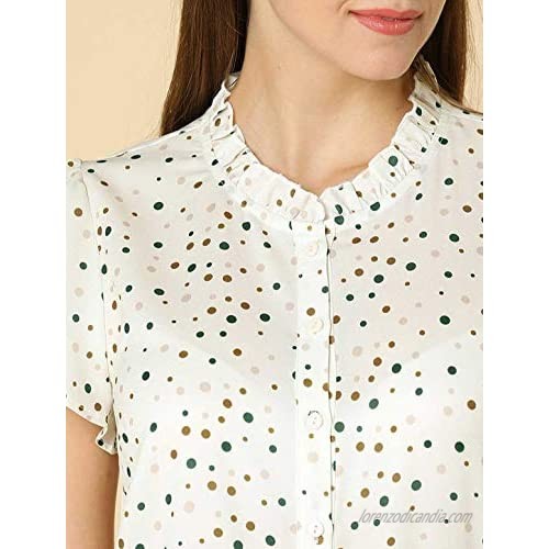 Allegra K Women's Dots Print Blouses 1950s Retro Ruffle Sleeve Button Up Blouse Top