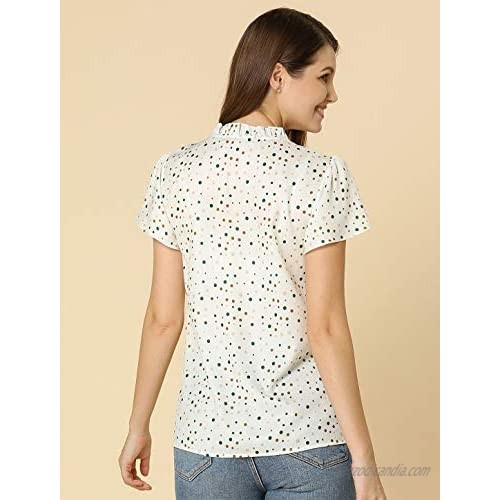 Allegra K Women's Dots Print Blouses 1950s Retro Ruffle Sleeve Button Up Blouse Top