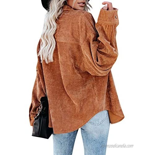 Beafeimei Womens Corduroy Shirts Casual Long Sleeve Solid Color Button Down Collared Shirt Jacket Tops Blouse with Pockets