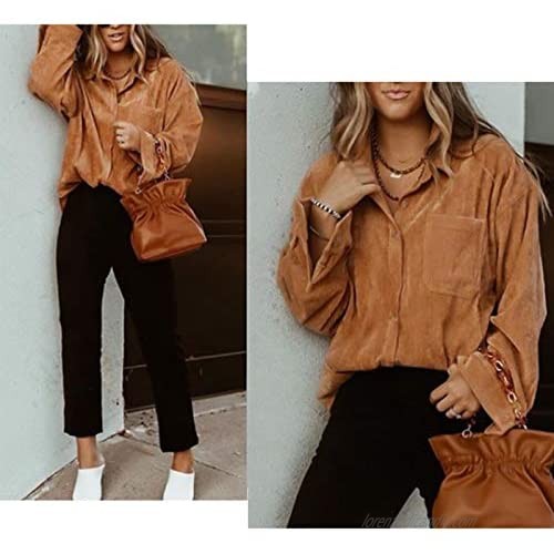 Beafeimei Womens Corduroy Shirts Casual Long Sleeve Solid Color Button Down Collared Shirt Jacket Tops Blouse with Pockets