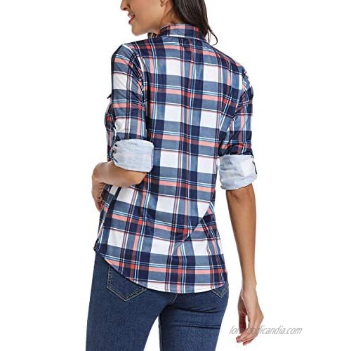 EXCHIC Women's Button Down Plaid Shirts Long Sleeve Flannel Blouses Tunics