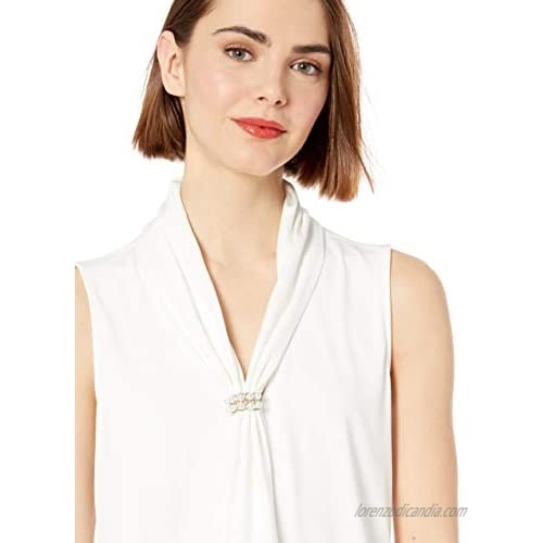 Karl Lagerfeld Women's Sleeveless Tied Blouse with Pearl Detail