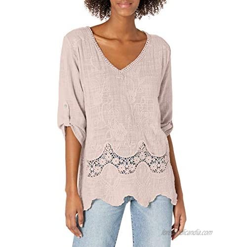 M Made in Italy Women's Peasant Style Crochet Accent Blouse