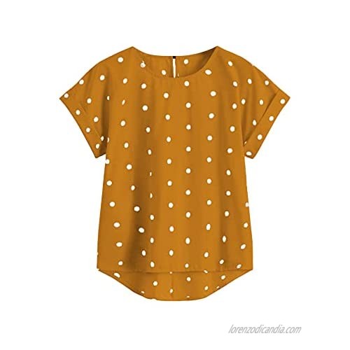 Milumia Women's Polka Dots Rolled up Short Sleeve High Low Hem Work Blouse Top
