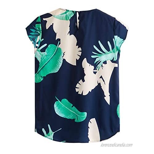 Milumia Women's Tropical Print Top Cap Sleeve Keyhole Back Office Blouse Shirts