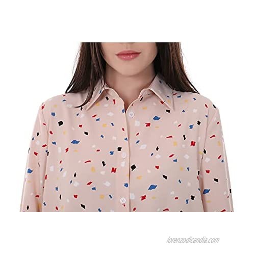 N C Women's Lapel Irregular Design Mid-Length Loose Chiffon Printed Long Sleeve Shirt