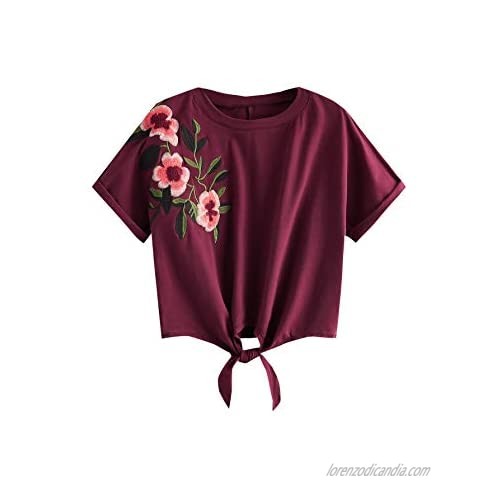 SweatyRocks Women's Summer Short Sleeve Crop Top T-Shirt Tie Front Blouse Top