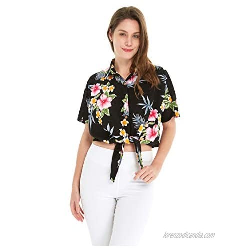Women's Hawaiian Tie Front Crop Top Aloha Shirt in Hibiscus
