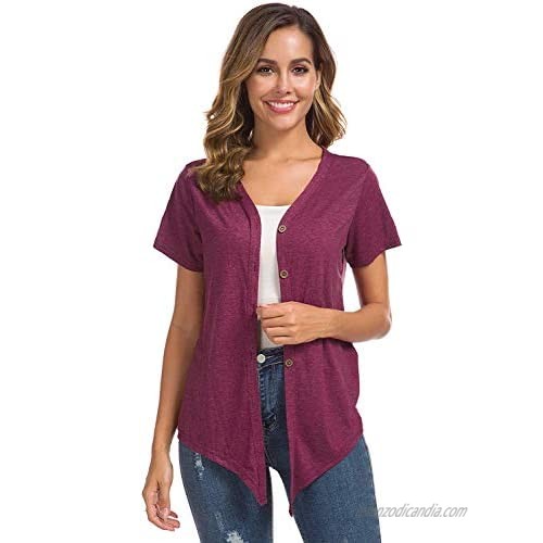 Women's Short Sleeve Tops Tie Knot Button Down Henley Shirts Summer Casual Tunic Tee Blouse