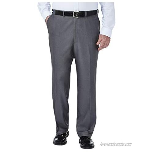 Haggar Men's Big & Tall Cool Gabardine Expandable-Waist Plain-Front Pant Heather Grey 54x32