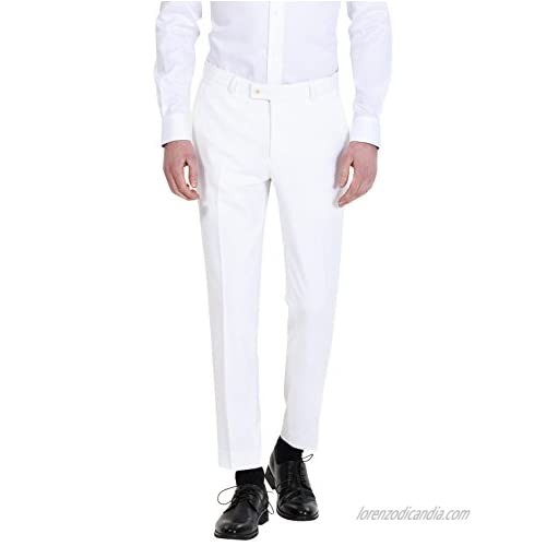 HBDesign Mens Formal Slim Fit Flat Front Straight Iron Free Trousers White 32W32L