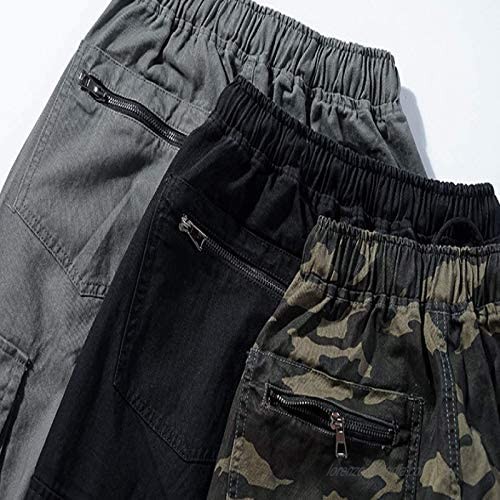 Men's Cargo Pants Solid Color 5-Pocket Loose Fit Drawstring Elastic Waist