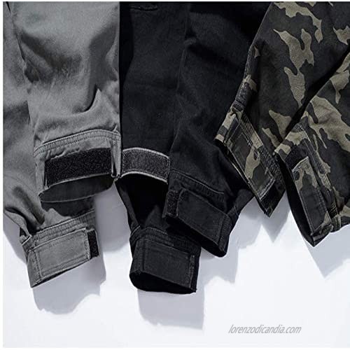Men's Cargo Pants Solid Color 5-Pocket Loose Fit Drawstring Elastic Waist