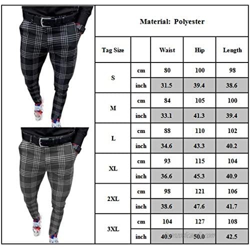 Mens Check Skinny Business Trousers Formal Work Casual Suit Dress Slim Fit Pants