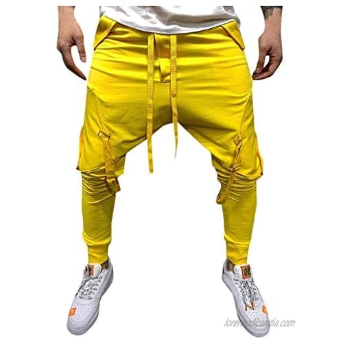 Mens Joggers Sweatpants Slim Fit Track Hip Hop Pants Low Crotch Drawstring Cotton Work Trouser KLGDA