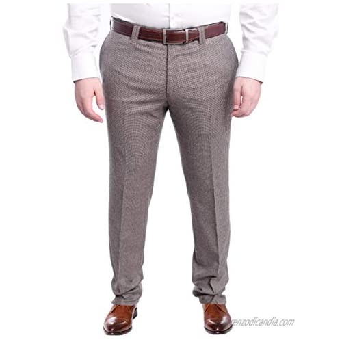 Napoli Slim Fit Brown Houndstooth Flat Front Wool Dress Pants