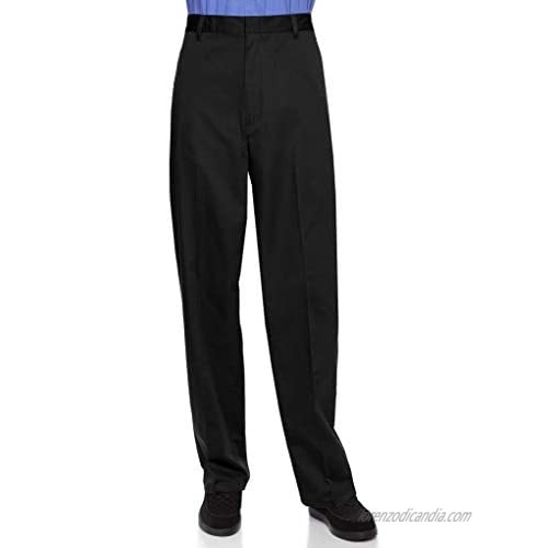 AKA Half Elastic Wrinkle Free Flat Front Men's Slacks – Relaxed Fit Twill Casual Pant