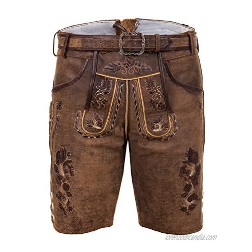 Edelnice Trachtenmode Bavarian Traditional Short Leather Trousers Thomas Lederhosen with Belt