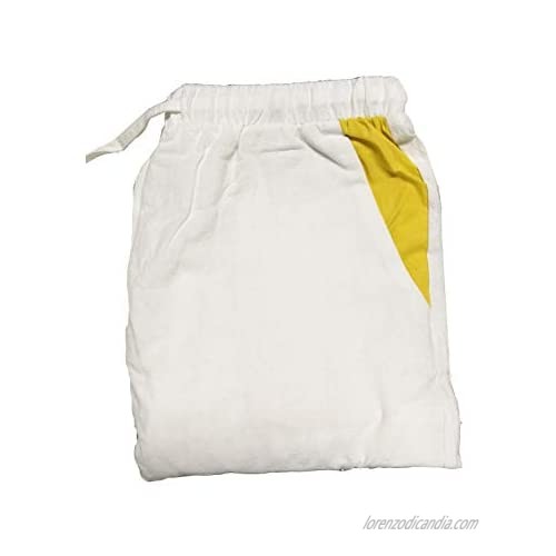 FASKUNOIE Men's Linen Cotton Pants Breathble Lightweight Patchwork Trousers with Three Pockets